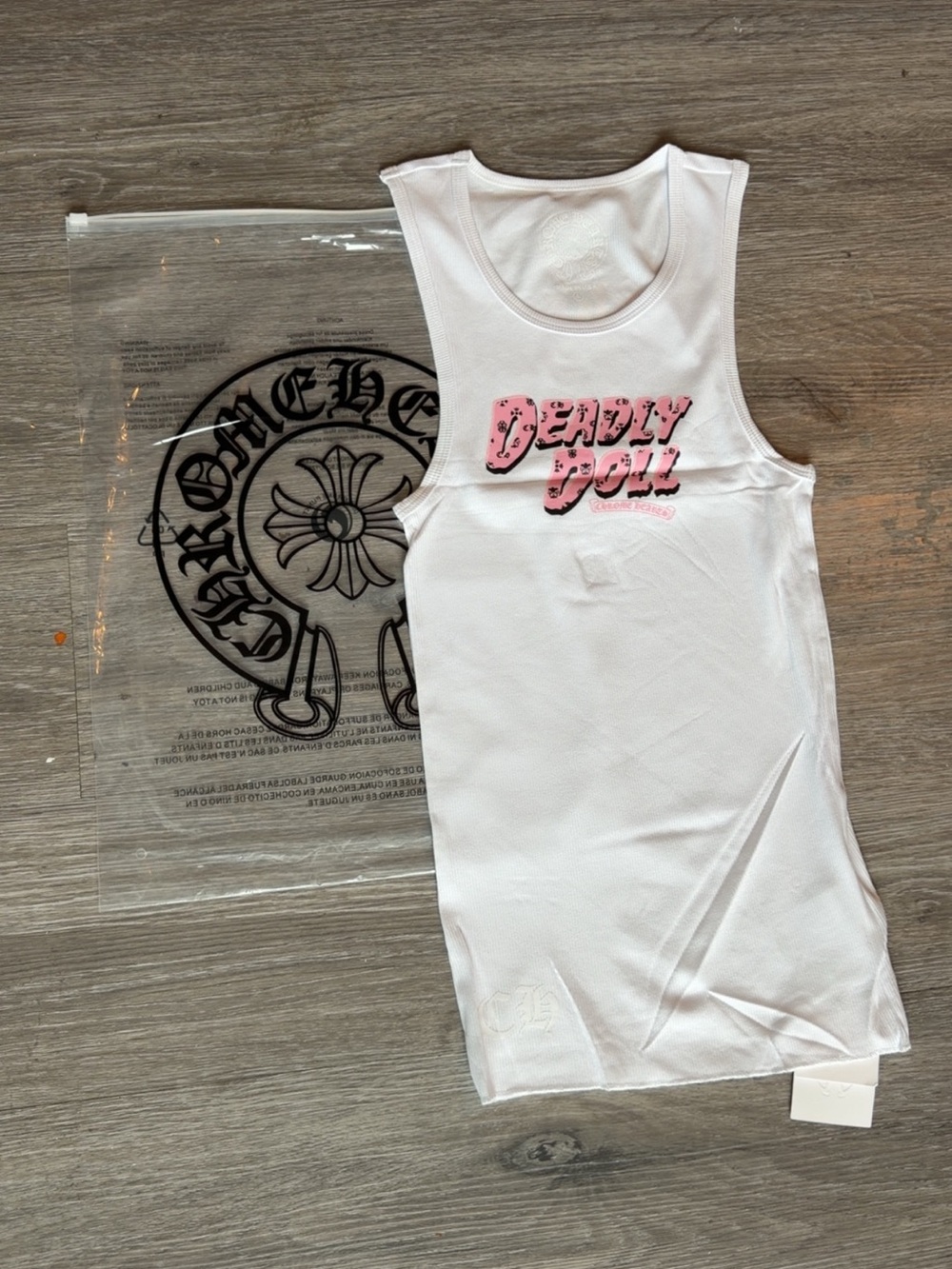 Chrome Hearts White Tank Top with Pink "Deadly Doll" Graphic